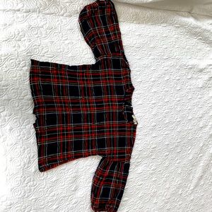 LOFT- puff sleeve extra small petite plaid blouse with button down back.